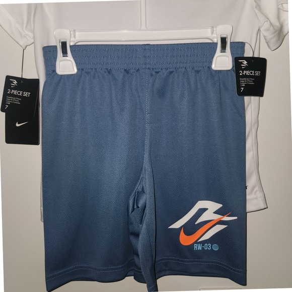 Nike‎ 3BRAND Russell Wilson Boys 2-Piece Set White Blue Orange Size 5 - Picture 2 of 6
